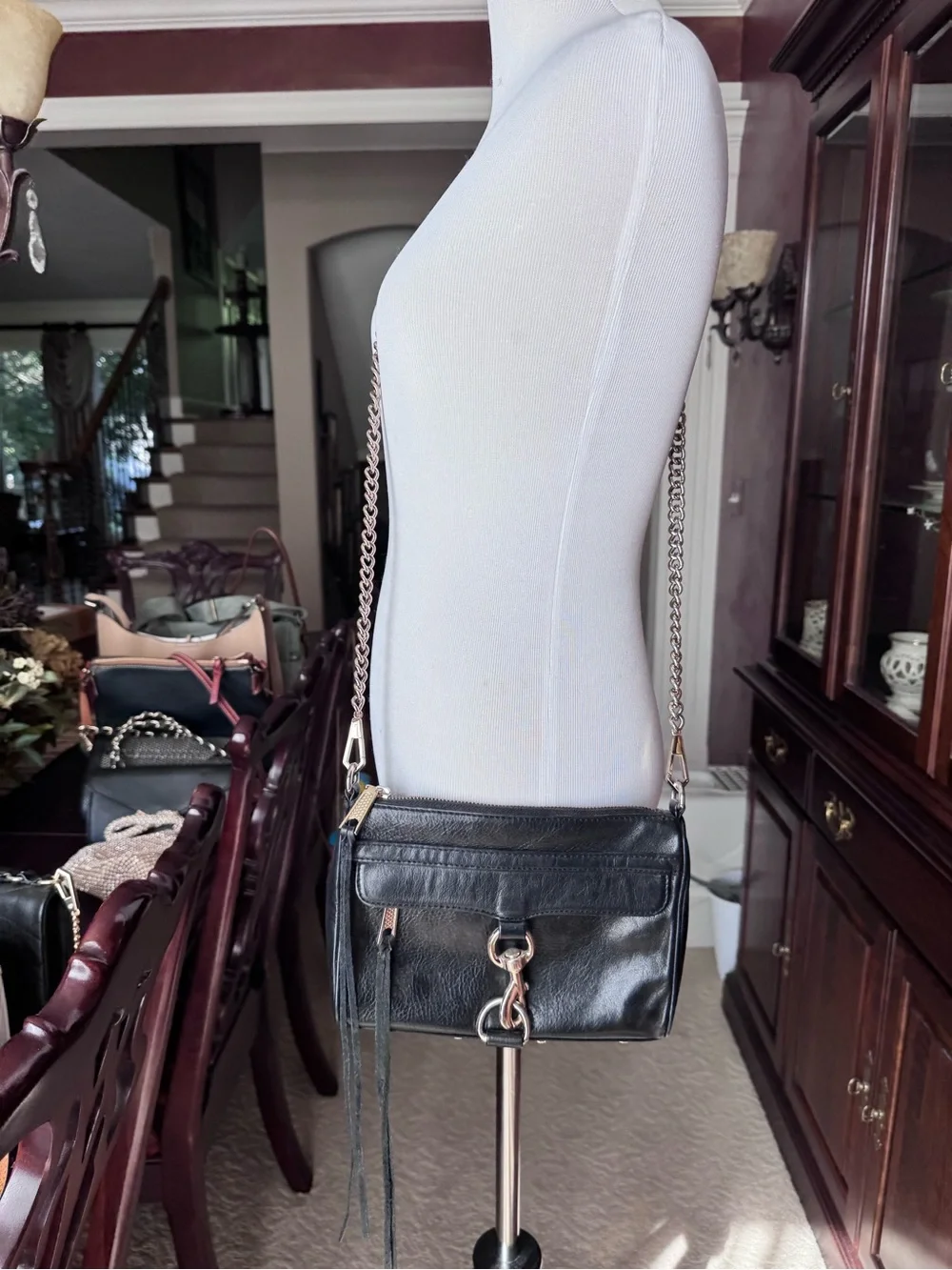Rebecca Minkoff Mini M.A.C. crossbody bag featuring black Gold tone hardware